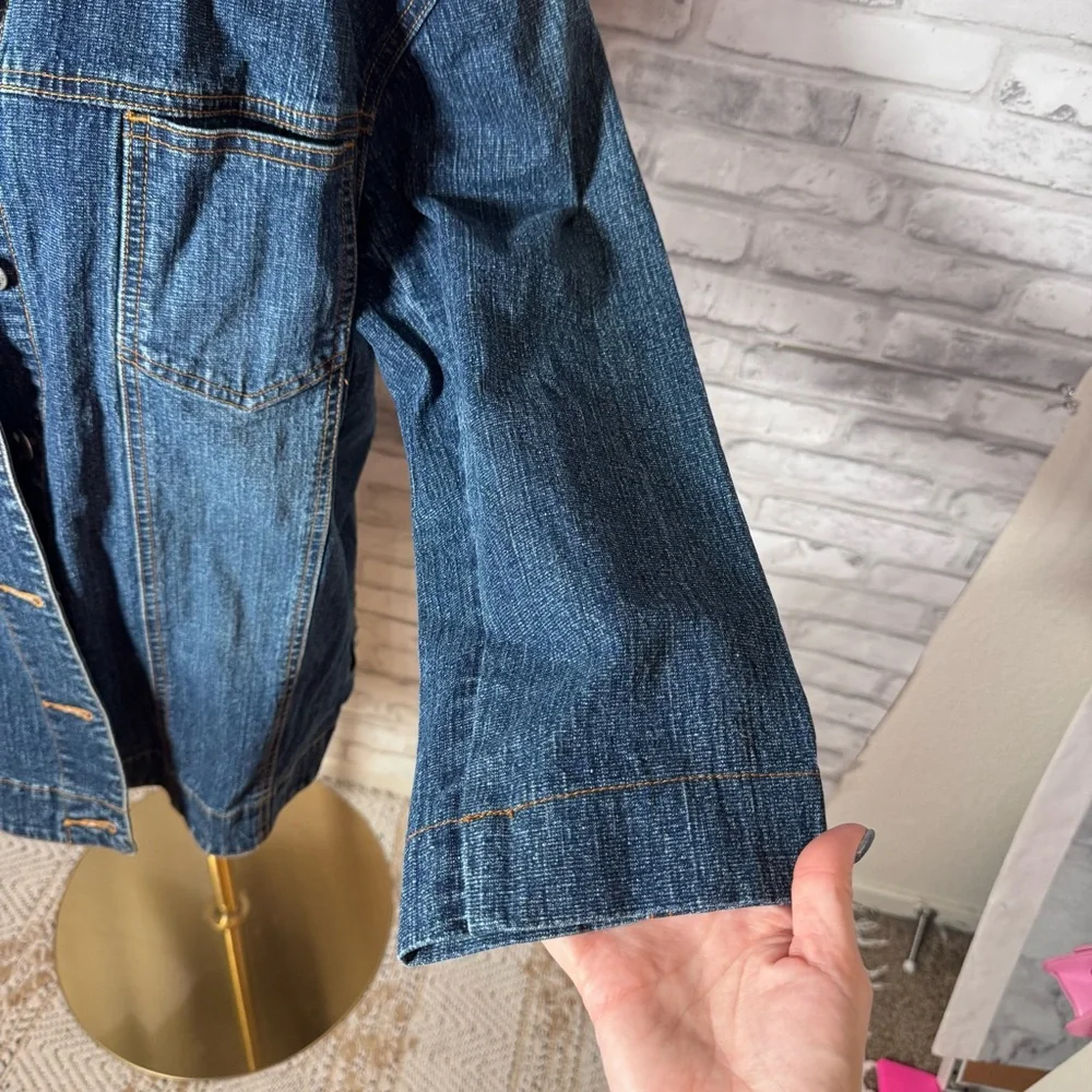 Chico's Dark Wash Blue Denim Button Up Classic Jacket